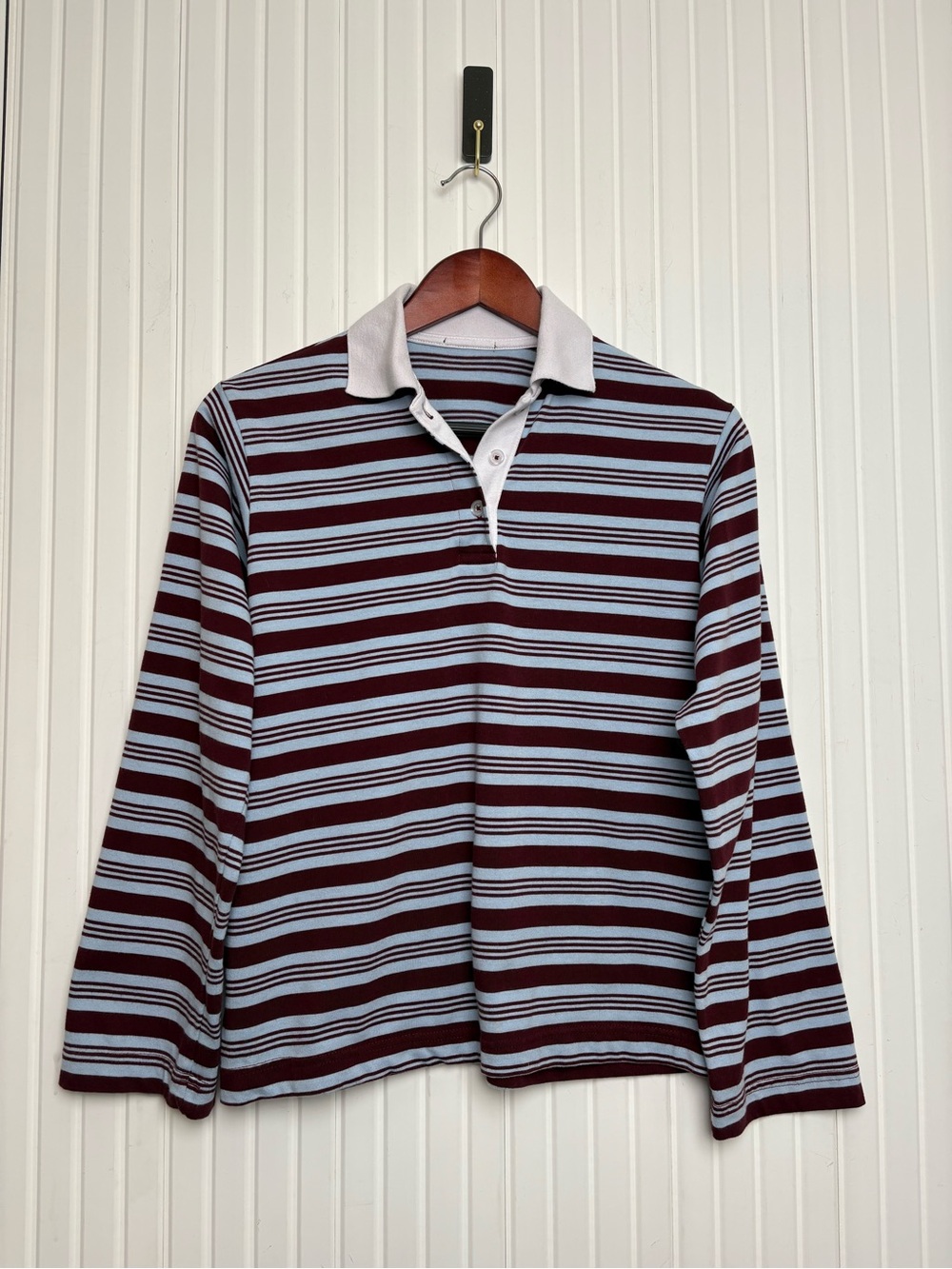 Women’s Rugby Polo Shirt M Long Sleeve Striped Collar Preppy Ivy League Academia